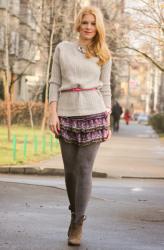 MAGENTA SKIRT AND COZY SWEATER