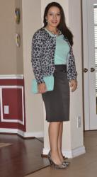 Work Style: Mint top and gray skirt