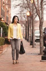 Yellow Blazer + Layered Necklaces