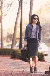 Graphic Tee + Plaid Skirt