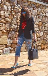 Polka Dot Blouse and Ripped Jeans