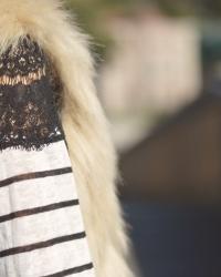 Stripes + Faux fur vest 