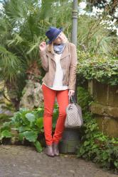 Orange pants and blue hat