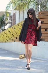 Oxblood print dress.