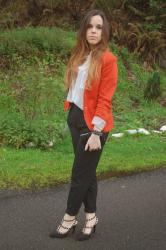 Orange blazer.