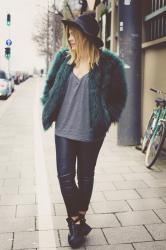 peacock green fur coat