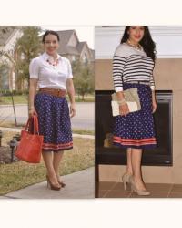 Closet Remix: Navy and coral full skirt