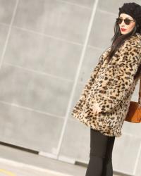 Leopard Faux Fur Coat and Red Lips
