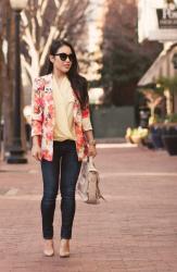 Floral Blazer + Yellow Surplice Top