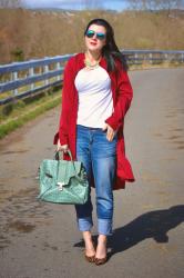 Cuffed Jeans with Red & Mint