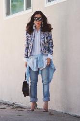 Mirror Story: Mirrored Sunglasses and Floral Printed Jacket