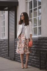 Butter and Flower : White Leather Jacket and Floral Full Skirt
