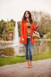 ORANGE COAT AND PERFECT JEANS