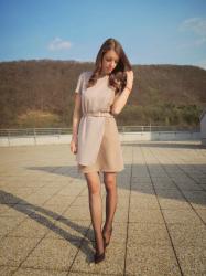 beige layered dress in outfit