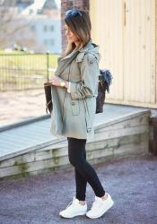 trench coat with sneakers