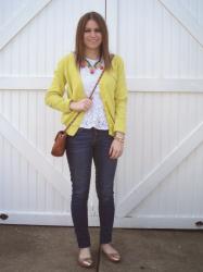 Yellow Cardigan + Lace Peplum