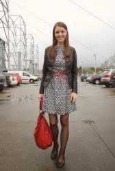 blue-cream dress & red details