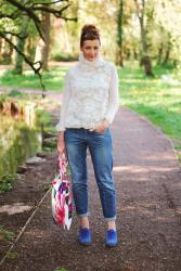 Ways to Style Boyfriend Jeans | With a White Lace Sweater