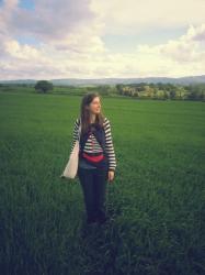 Walking through young corn fields