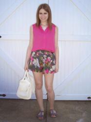 Pink Blouse + Floral Shorts