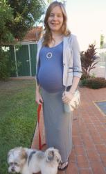 Casual Third Trimester Outfits: Stretchy Tops and Maxi Skirts. RM Mini MAC and MbMJ Fran Bags