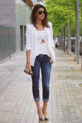 White Blazer & Jimmy Choo Peep Toes