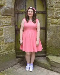 Tintern Abbey, coral dress & converse 