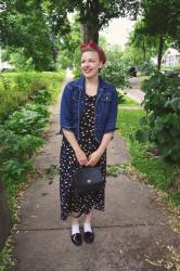 Outfit: Floral Dress, Jean Jacket 