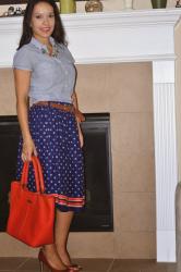 Closet Remix: Navy and coral skirt