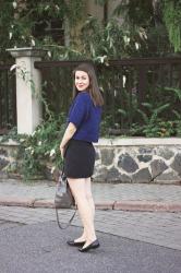 dark blue jumper & mini skirt