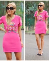 Fucsia dress.