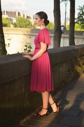 Sunset in Paris - Magenta Dress and Dinner by The Seine 