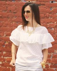 J.Crew Eyelet Flounce Top & Gunner & Lux