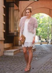 FUR VEST OVER A LACE DRESS