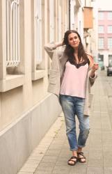 Lace Cami Top, Boyfriend Jeans and Birkenstocks