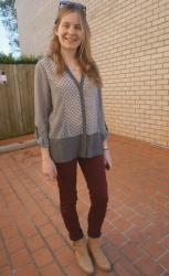 Boots and Skinny Jeans: Printed Shirt, Grey Tee
