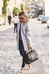 Casual Outfit | Gray Coat + Striped Shirt