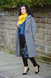 Houndstooth coat with Teal & Mustard