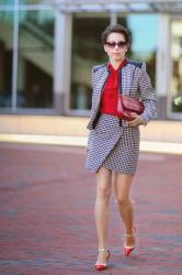 After Work | Houndstooth Moto Jacket & Mini Skirt