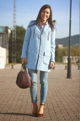 BABY BLUE COAT AND STRIPES SHIRT