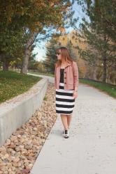 Thursday Mixer--Black and White Striped Pencil Skirt