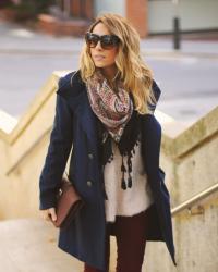 NAVY COAT AND BURGUNDY