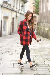 red plaid coat