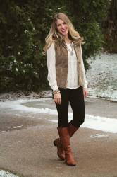 Day 1 Giveaway: Black Jeans and Fur Vest