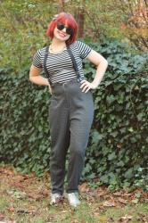 Outfit: High Waisted Suspender Pants with a Striped Shirt and Silver Oxfords