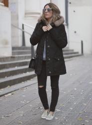 BLACK PARKA | CASUAL IN BARCELONA