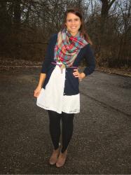 Pinspired: white dress + plaid scarf