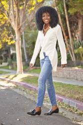 High Low Button-Down + Stiletto Jeans