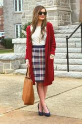 Oversized Cardi + Plaid Pencil