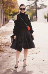 Holiday Dressing: Ruffle Skirt and Red Lip Purse